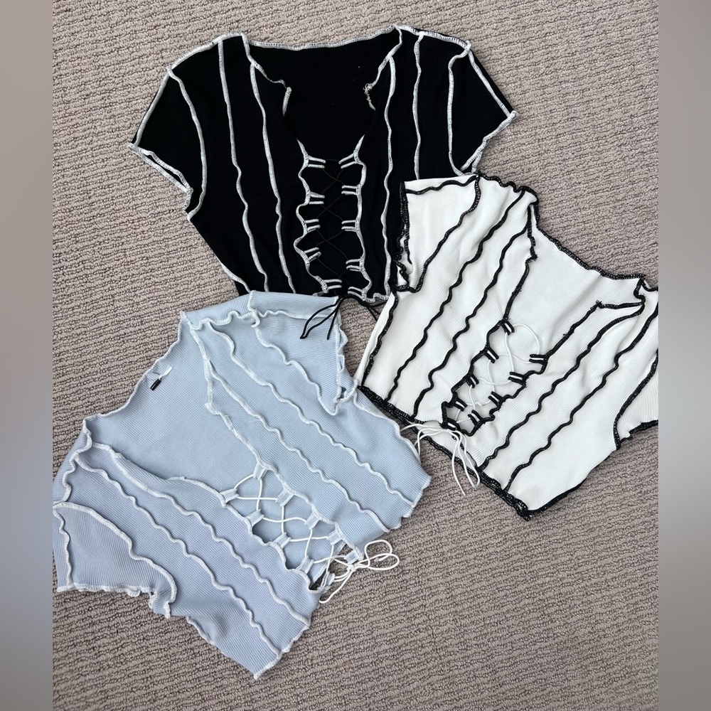 3 Crop Tops with laced front closure